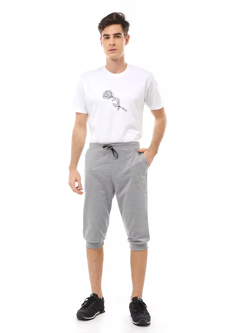 Rishham Short Pants Celana Jogger Pendek Pria Trackpants Material Baby Terry ORIGINAL - Light Gray