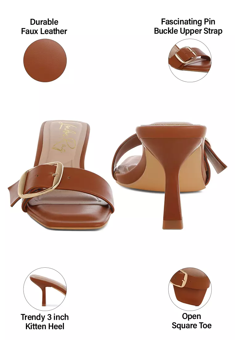 Buckle Strap Slip On Sandals in Tan
