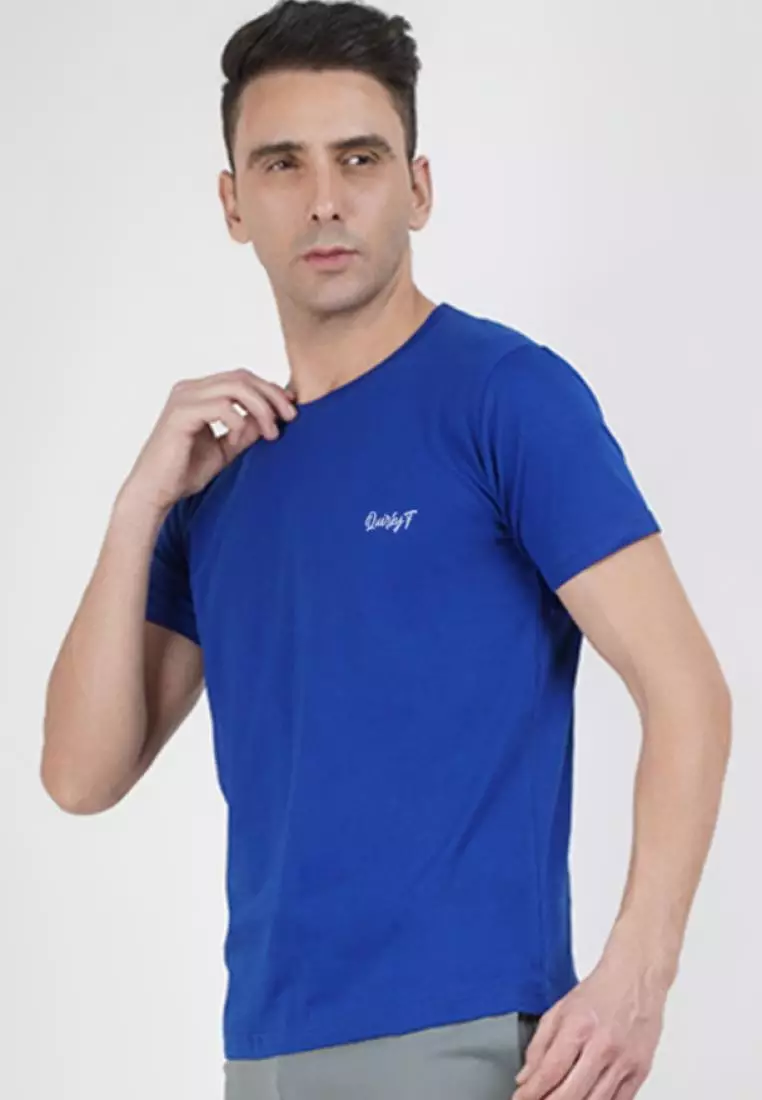 Take Memories 宝蓝色棉质短袖圆领常规版型 T 恤