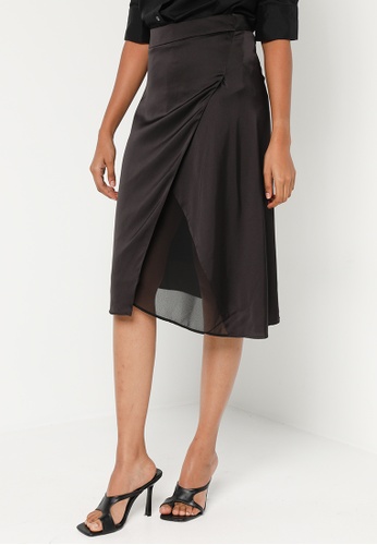 ck Calvin Klein black Lightweight Charmeuse Asymmetric Slit Skirt 7AEC4AACBF423AGS_1
