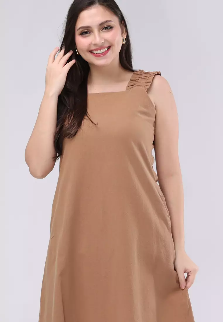 Crumpled Cotton Woven Sleeveless Dress