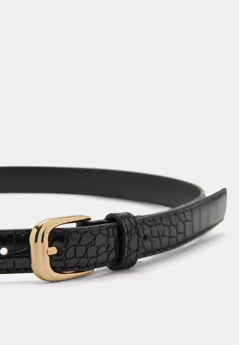 Thin Faux Crocodile Leather Belt