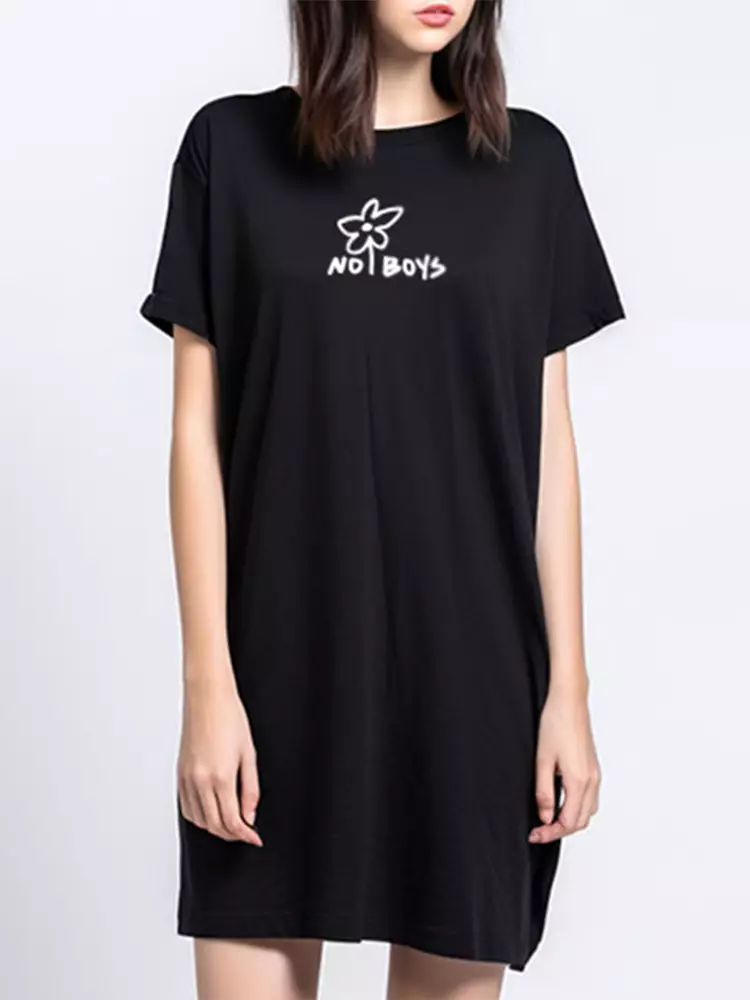 LTF09 dress t shirt kaos panjang wanita no boys hitam