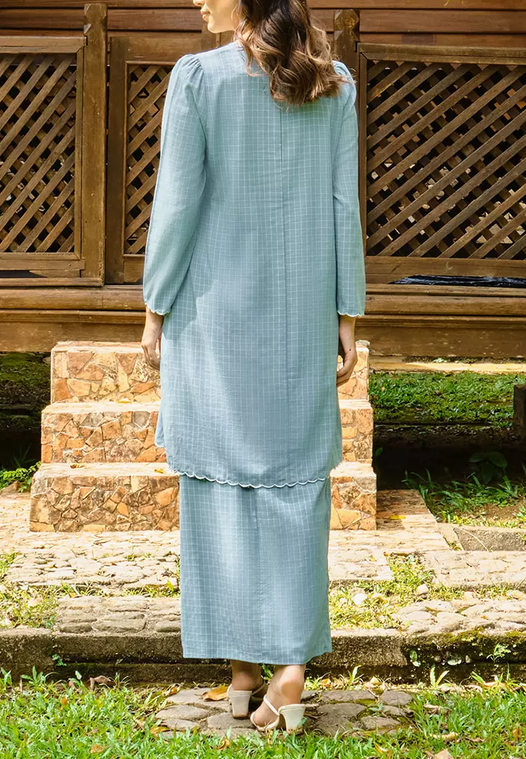 PREMIUM COTTON Norisa Blouse & Skirt - Turquoise Check