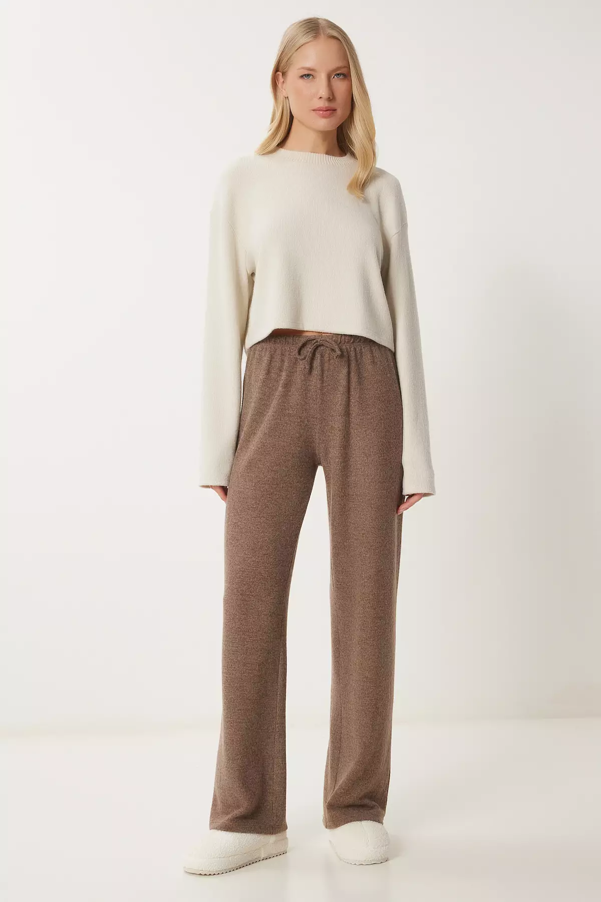 Brown Soft Women'S Knitted Trousers - Ub00295