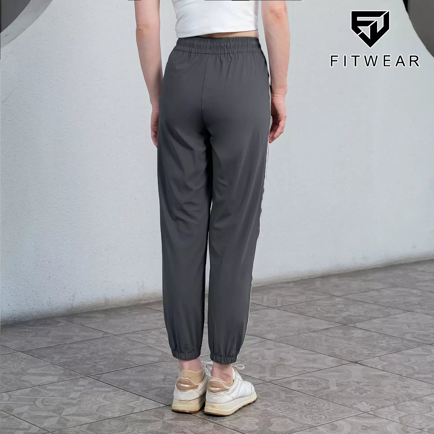 Fitwear Jogger Oversize Olahraga Wanita AMORA WIDE STRIPE - NEVADA GRAY RIBBON