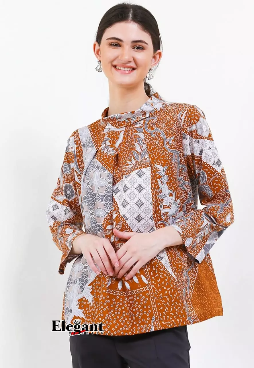 Jual Elegant Batik Blouse Batik Dahlia Oranye Premium Slimfit Elegant ...