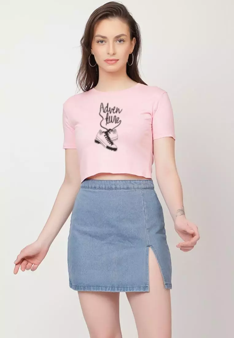 Adventure Graphic Relaxed Short Sleeve Stylish Pink Cotton  Casual Graphic Print Tee/TShirt