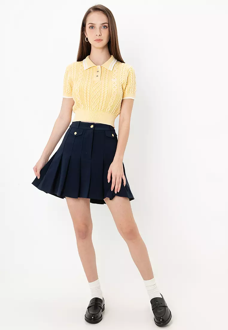 Gold Button Pleated Mini Skirt - Tommy Mainline
