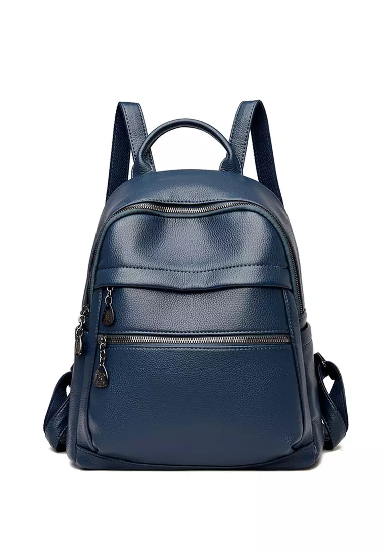 Buy Lara Women s Capacious PU Leather Zipper Backpack Blue 2024