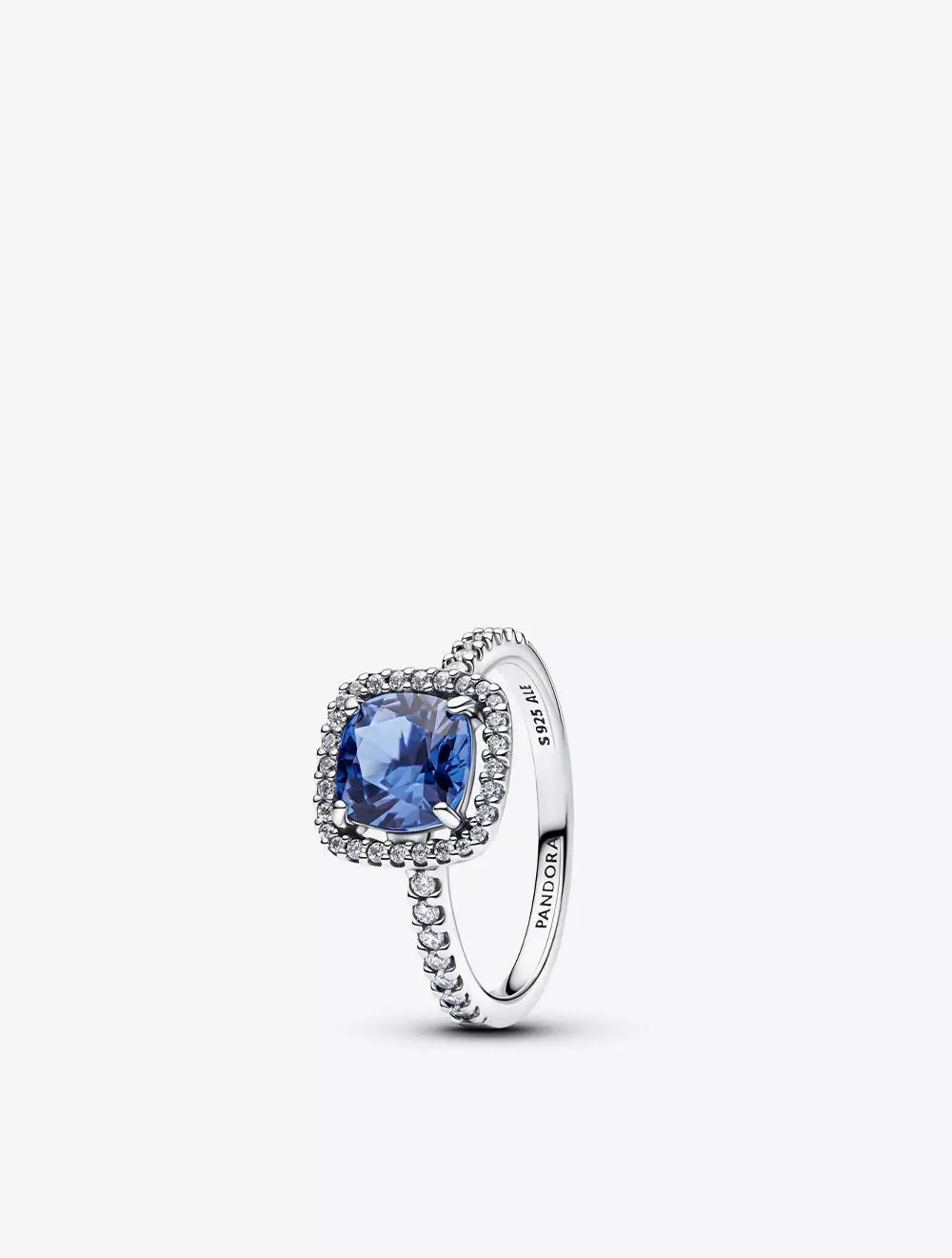 Sterling silver ring with ocean blue crystal and clear cubic zirconia