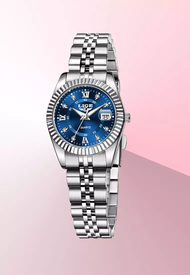 Ladies Stainless Steel Quartz Watch, Date, Stainless Steel Bracelet