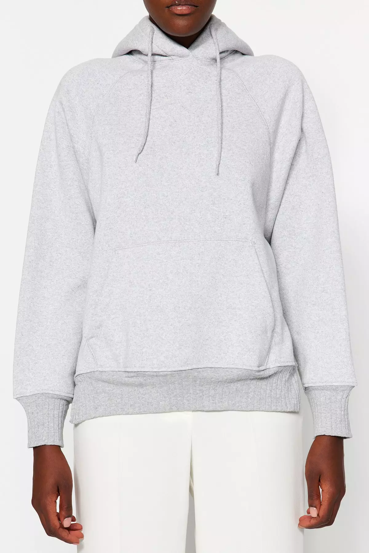 Melange wool hooded best sale knitted coat