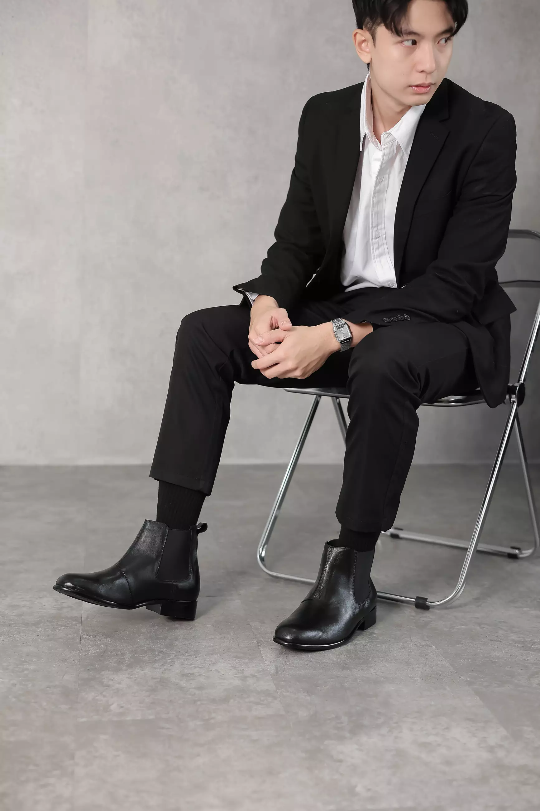 Julius Sepatu Boots Pria Guinine Leather Double side Elastic - Black