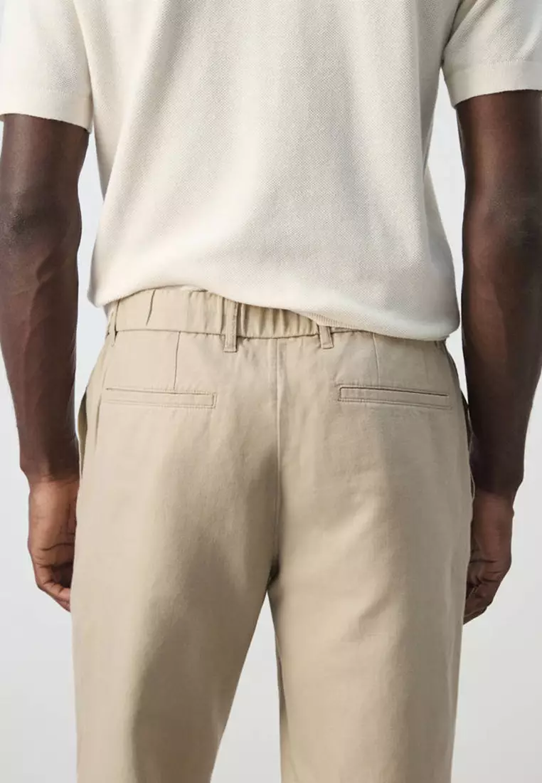 Slim Fit Cropped Linen-Cotton Trousers