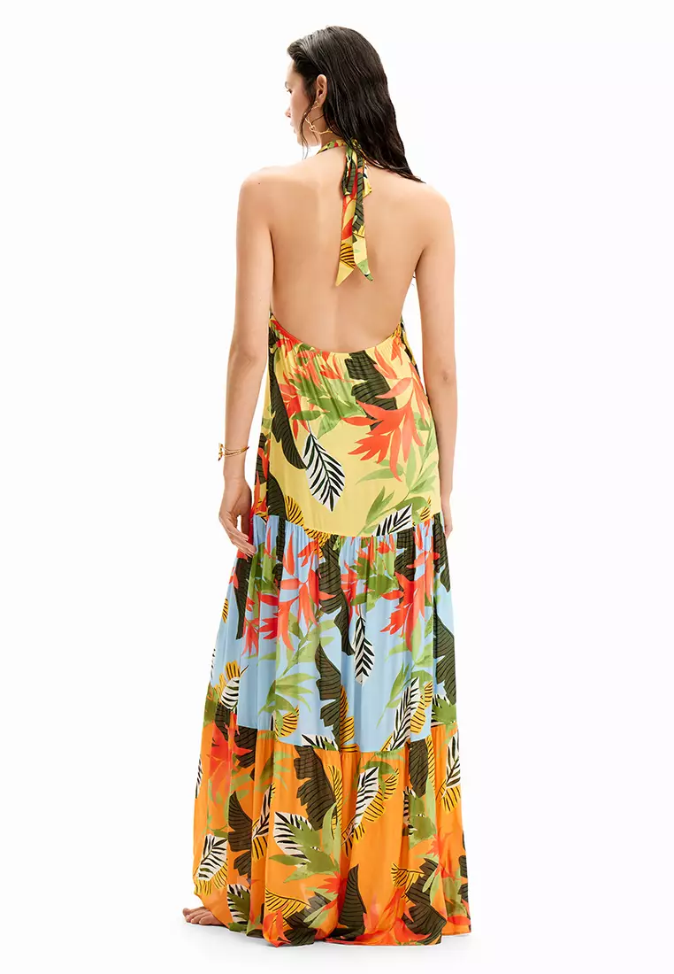 Desigual Woman Tropical halter neck maxi dress.