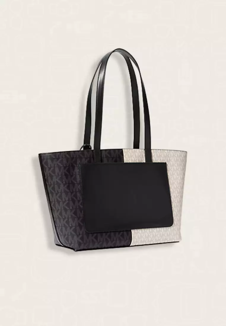 Michael Kors Jet Set Medium Two-Tone Logo Tote Bag Black Combo