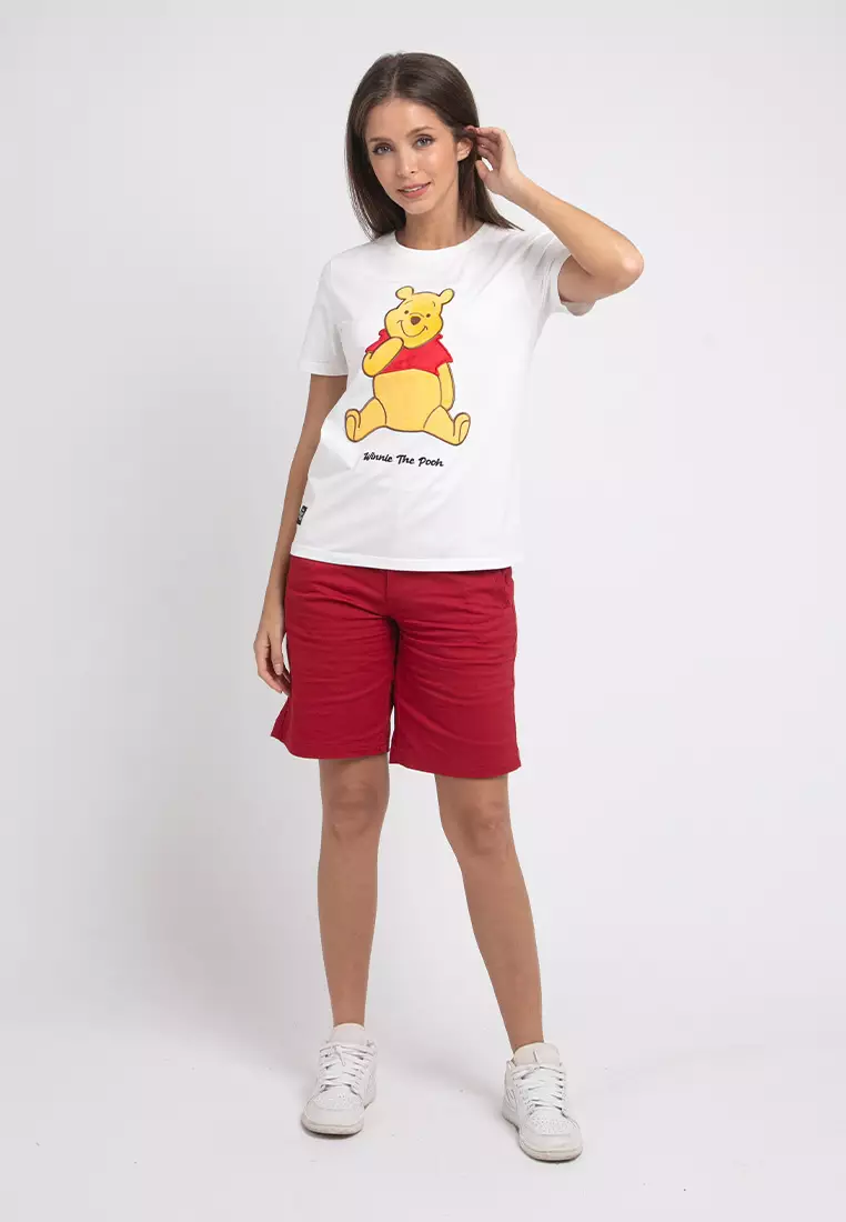 Forest X Disney Winnie The Pooh Fleece Texture Round Neck Family Tee Ladies - FW820055-02White