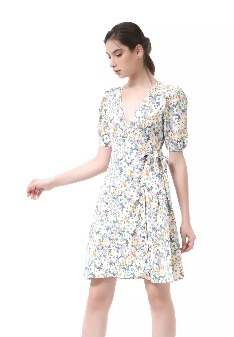 Rachel Dress Wanita Lengan Karet Flower Motive Model Belah Samping Material Cotton ORIGINAL - Multicolor