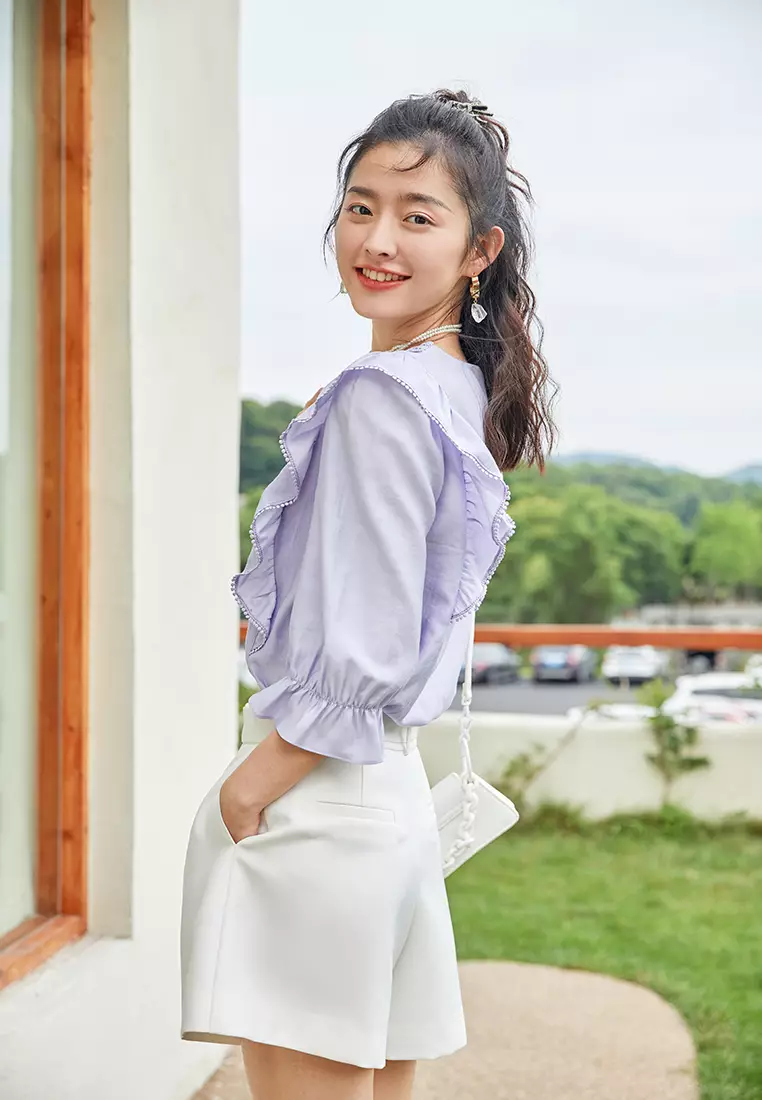 Ruffle V-Neck Lace Top