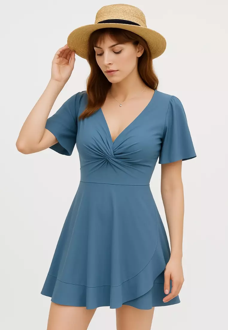 Isla Elegant Twist Knot Swimdress with Shorts | Modest Premium Swimwear for Women