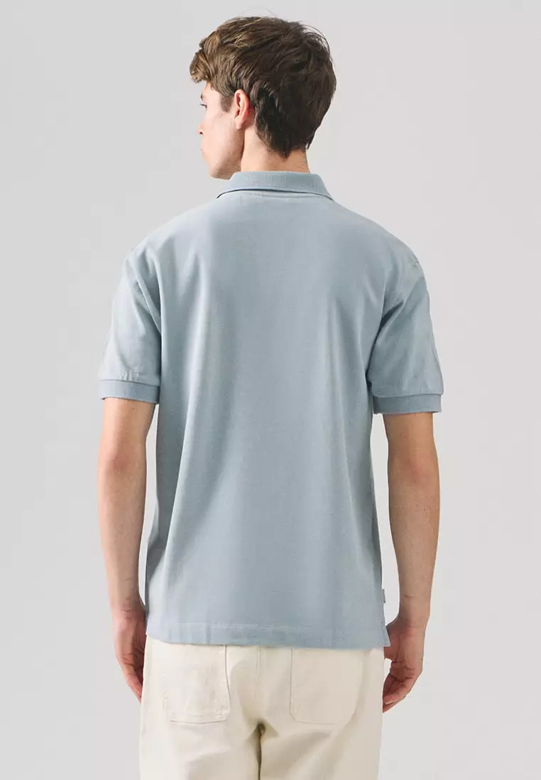 Regular Fit Polo Shirt With Textured Jacquard Collar In Micro Pique