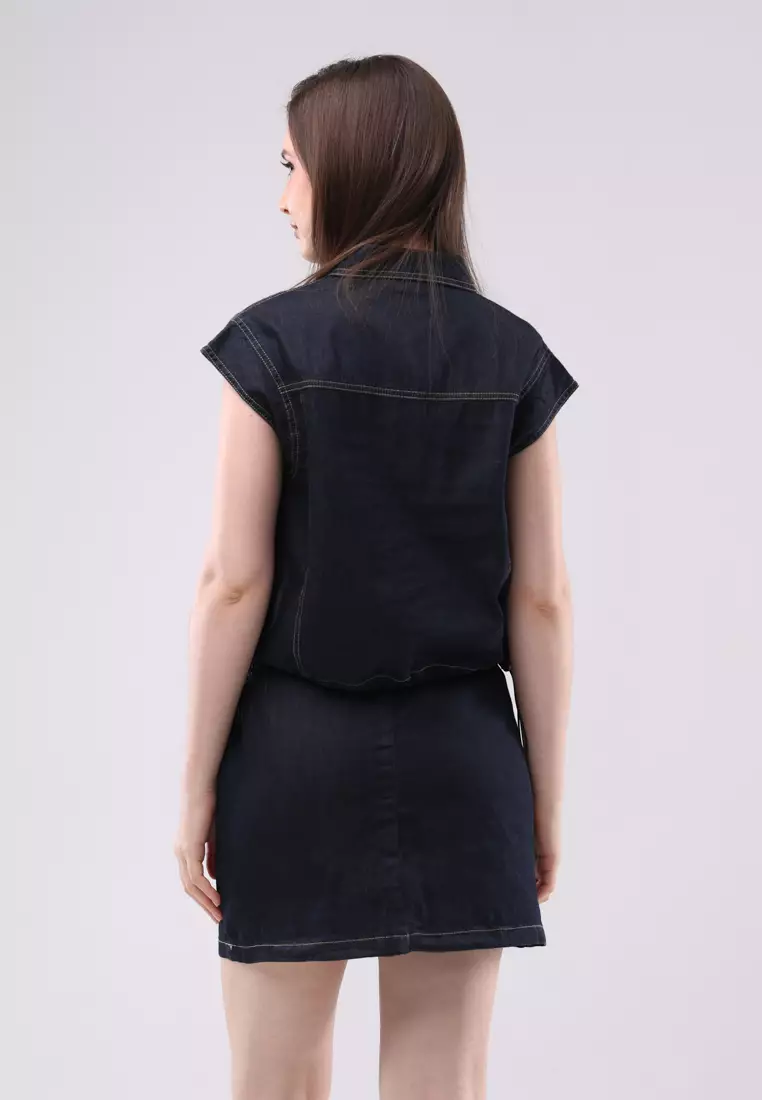 Chambray Short Sleeves Terno Skirt