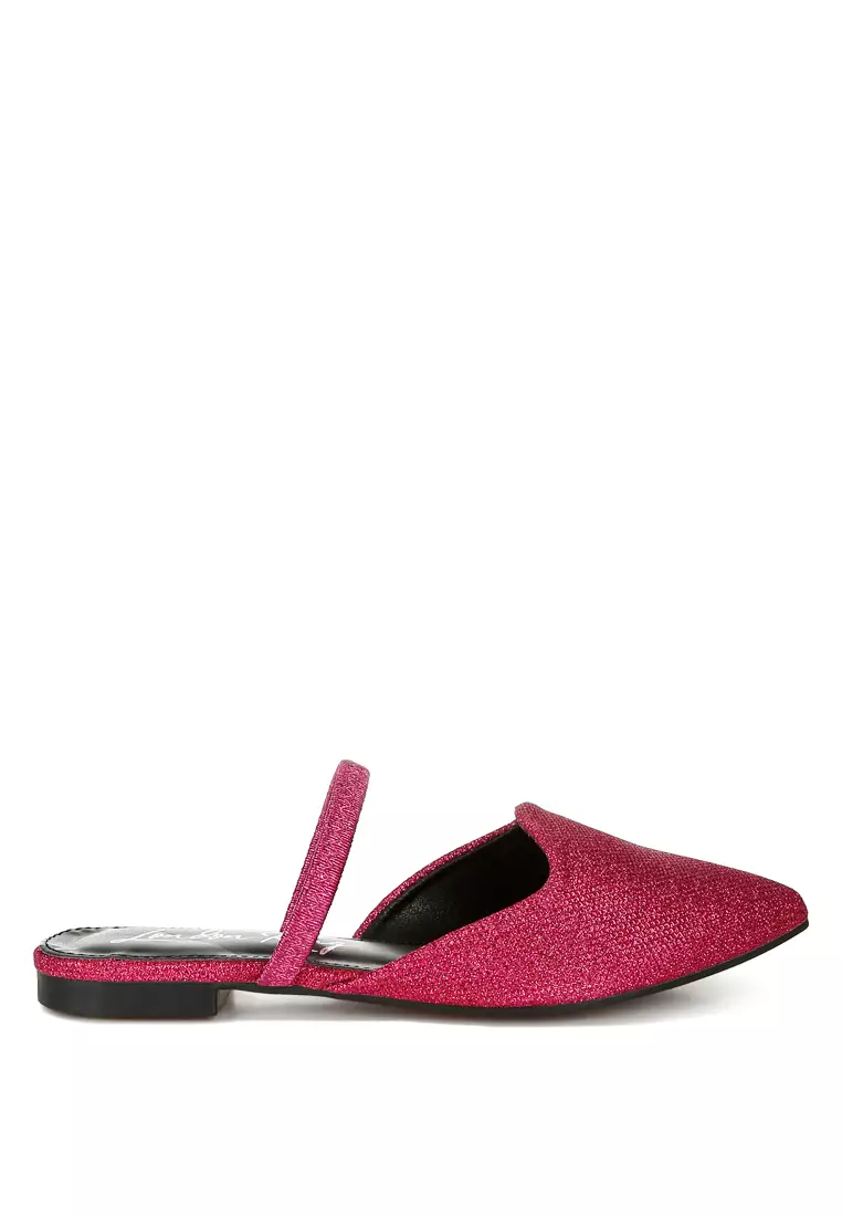 Discount on London Rag  shoes - SKU: Glitter Faux Leather Flat Mules in Fuchsia