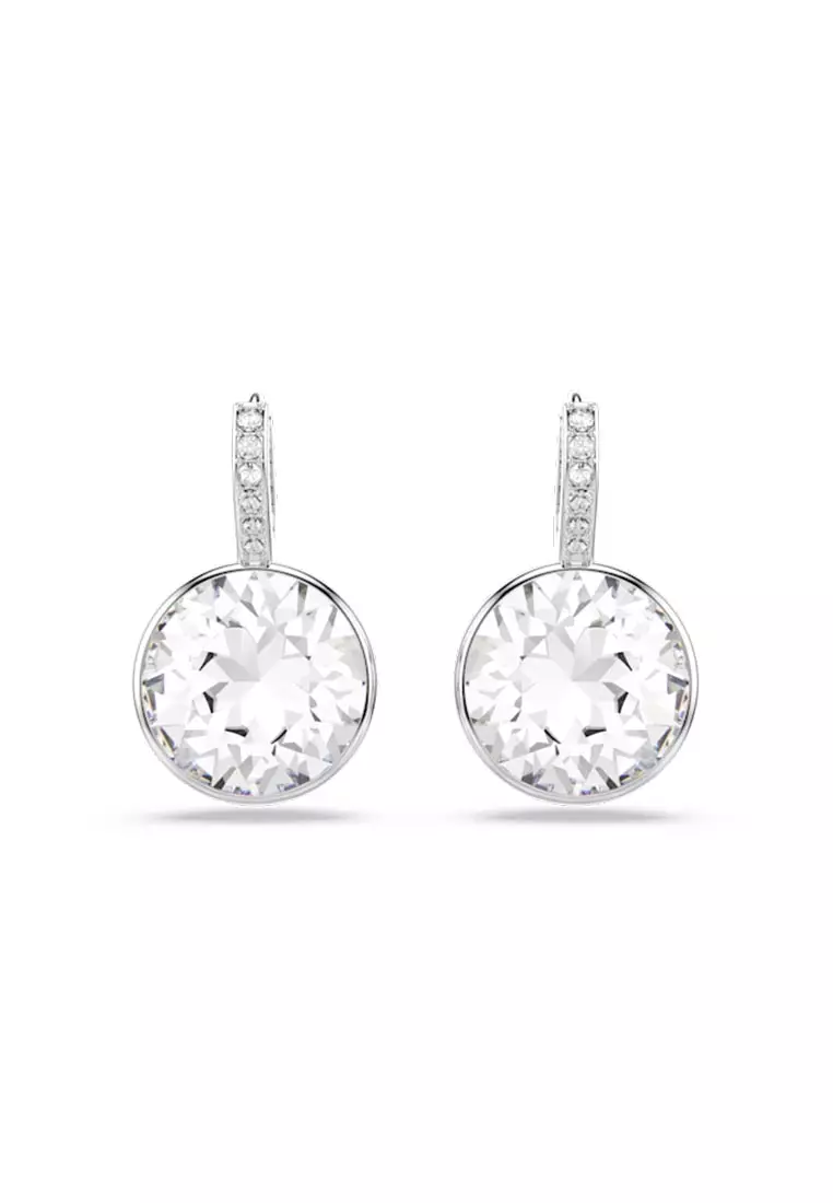 Millenia Drop Earrings, Round Cut, White, Rhodium Plated