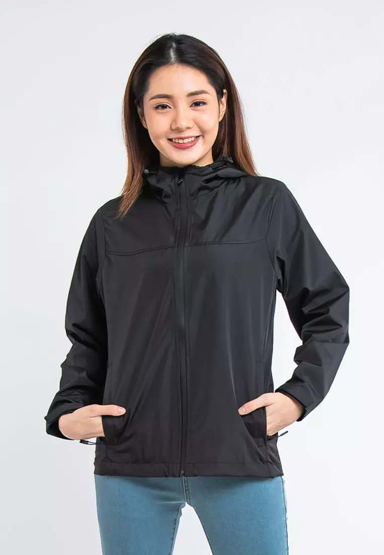 Forest Ladies Premium Windbreaker Women Trekking Biker Jacket Jogging Running Hoodie Waterproof Jacket - 830118 - 01Black