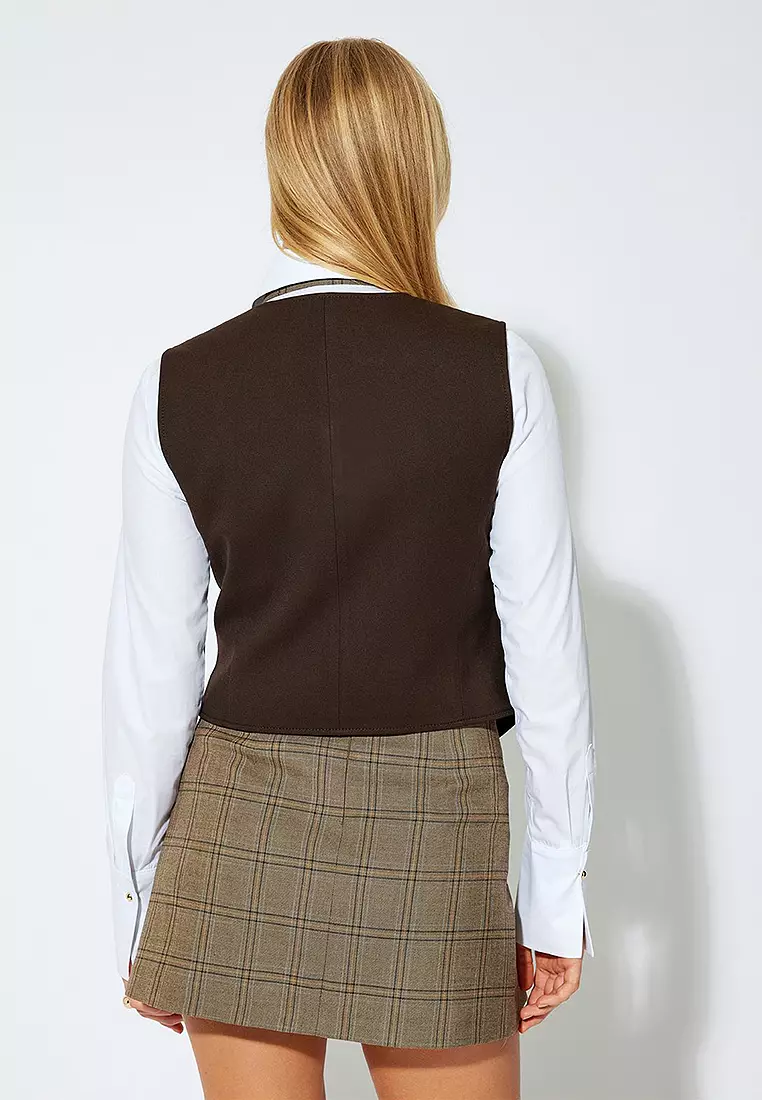 Double Breasted Asymmetric Buttoned V Neck Suit Vest