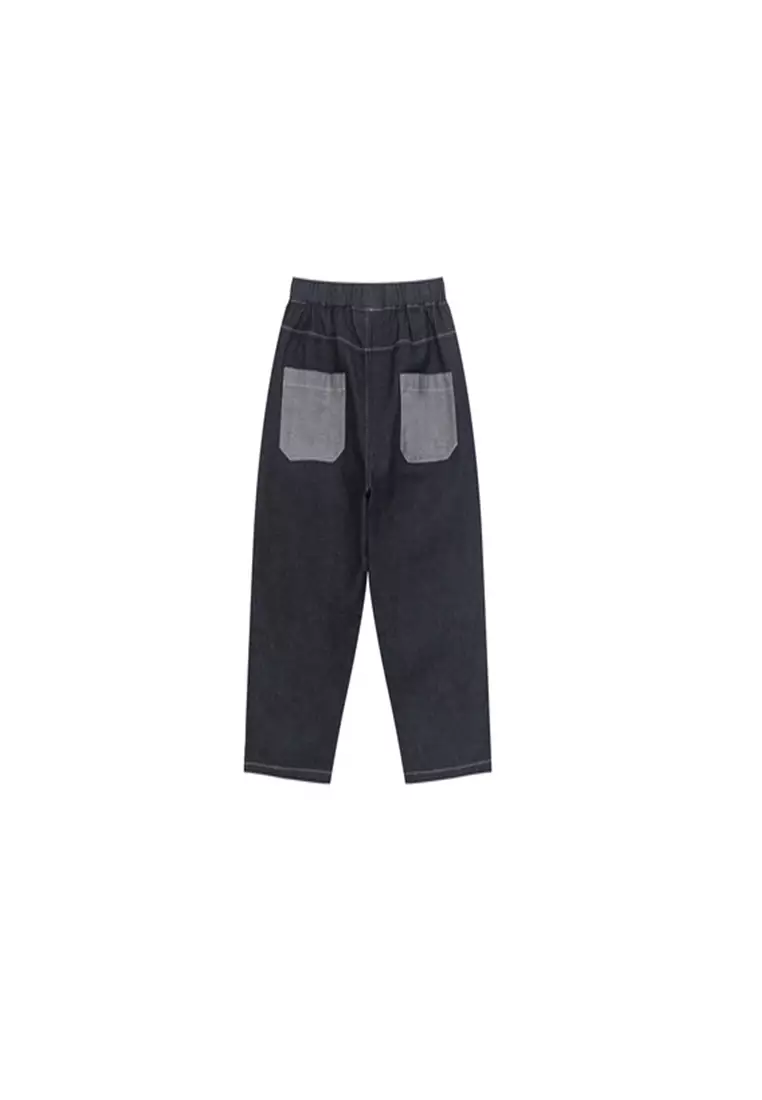 男大童牛仔长裤拼接设计帅气翻边牛仔裤子