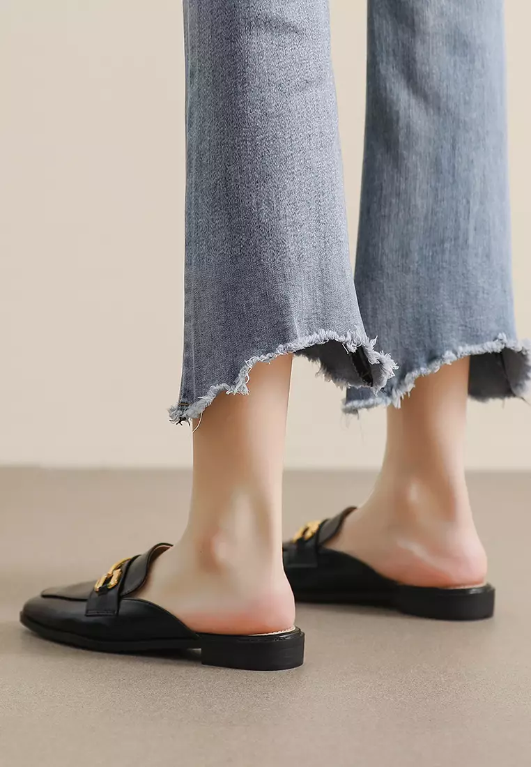 Horsebit Synthetic Leather Mules WW340-6