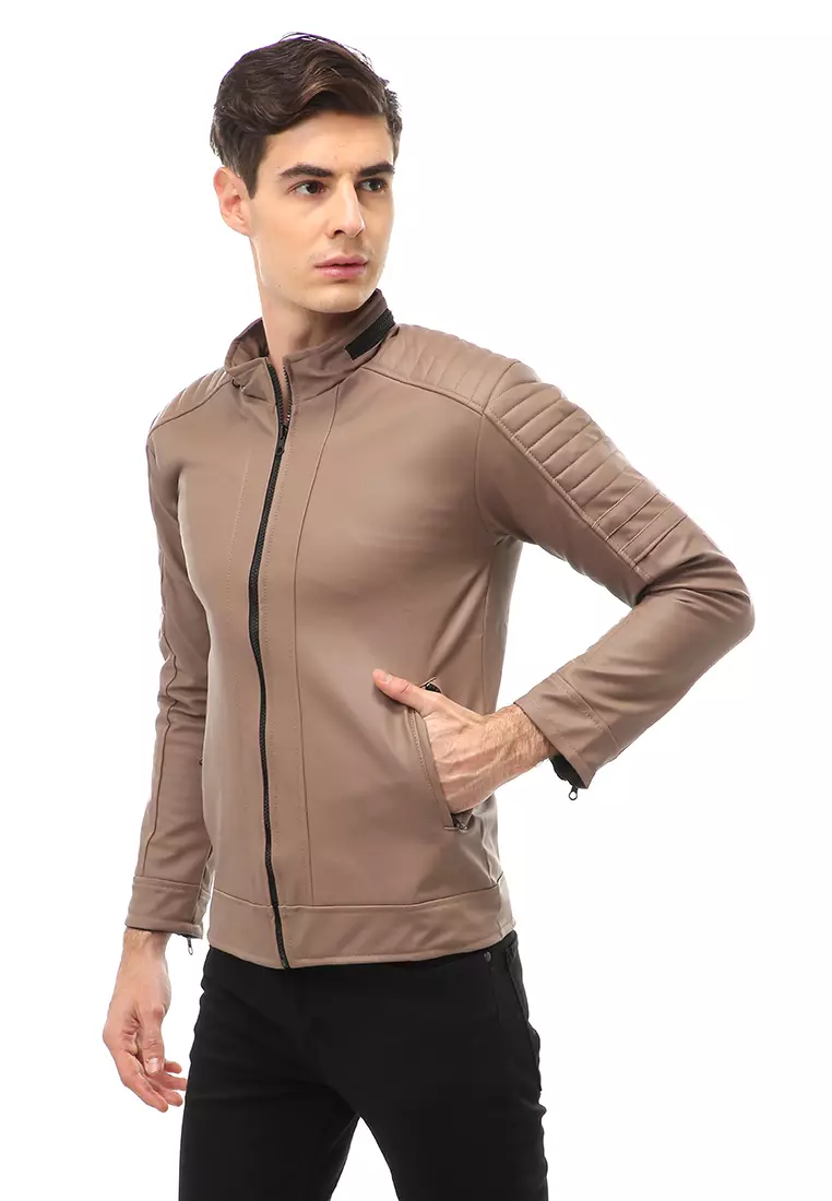 Halbert Outerwear Jaket Kulit Pria Waterproof & Windproof Material Leather ORIGINAL - Mocca