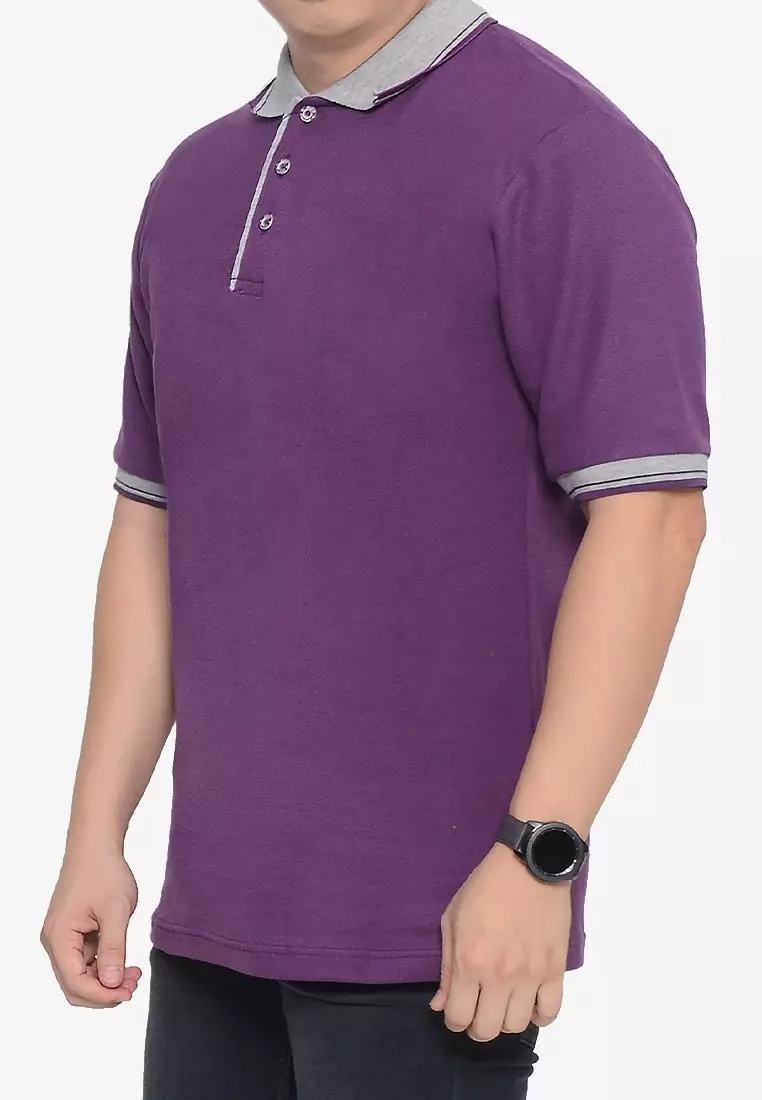 Andre Michel Kaos Polo Shirt Lengan Pendek Kerah Abu Ungu Tua 933-47