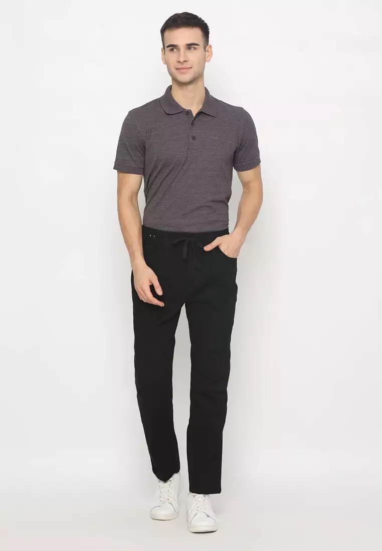 POLICE Celana Jogger Panjang Black Slim Fit Premium Pria