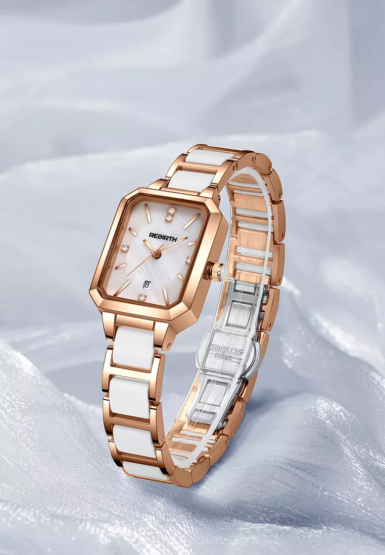 Jam Tangan Wanita Anti Air Original Tali Stainless Steel Berlian Anggun Jam Tangan Cewek rosewhite-A