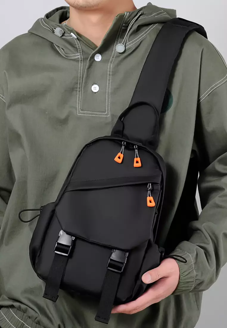 Men's Capacious Water-repellent Wear Resistant Zipper Chest Bag - Black