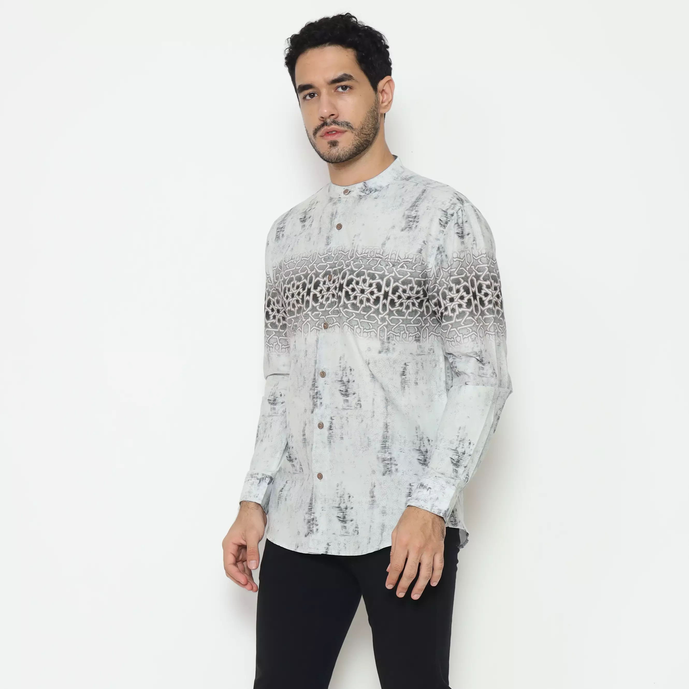AMK Kemeja Koko Printing Pria Lengan Panjang KK Zayed L/s Grey