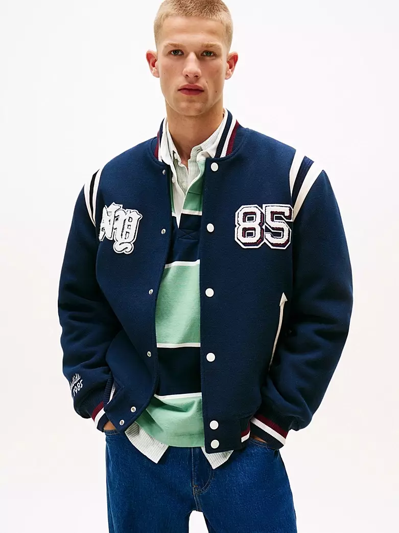 Tommy Jeans - Varsity Logo Appliqué Bomber Jacket With Wool