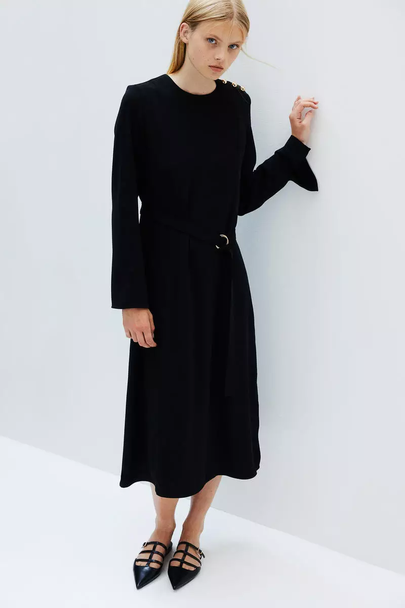 Belted twill dress