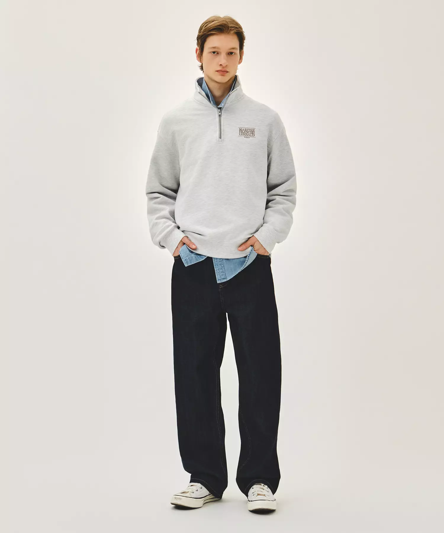 SMALL CLASSIC LOGO HALF ZIPUP SWEATSHIRT light heather gray