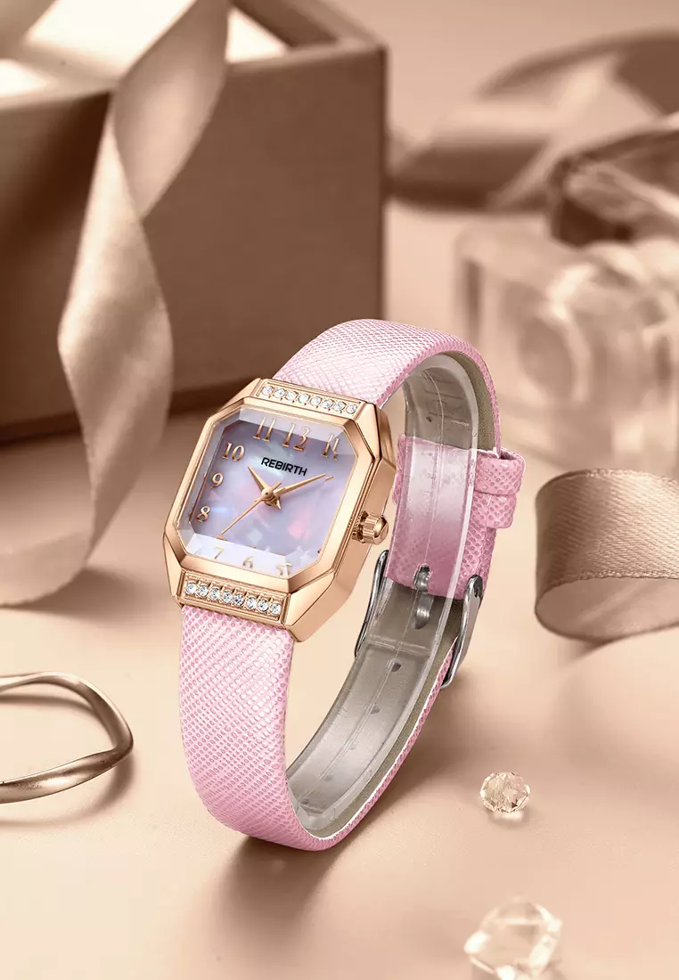 Jam Tangan Wanita Korea Fashion Anti Air Original Tali Kulit Jam Tangan Cewek pinkwhite