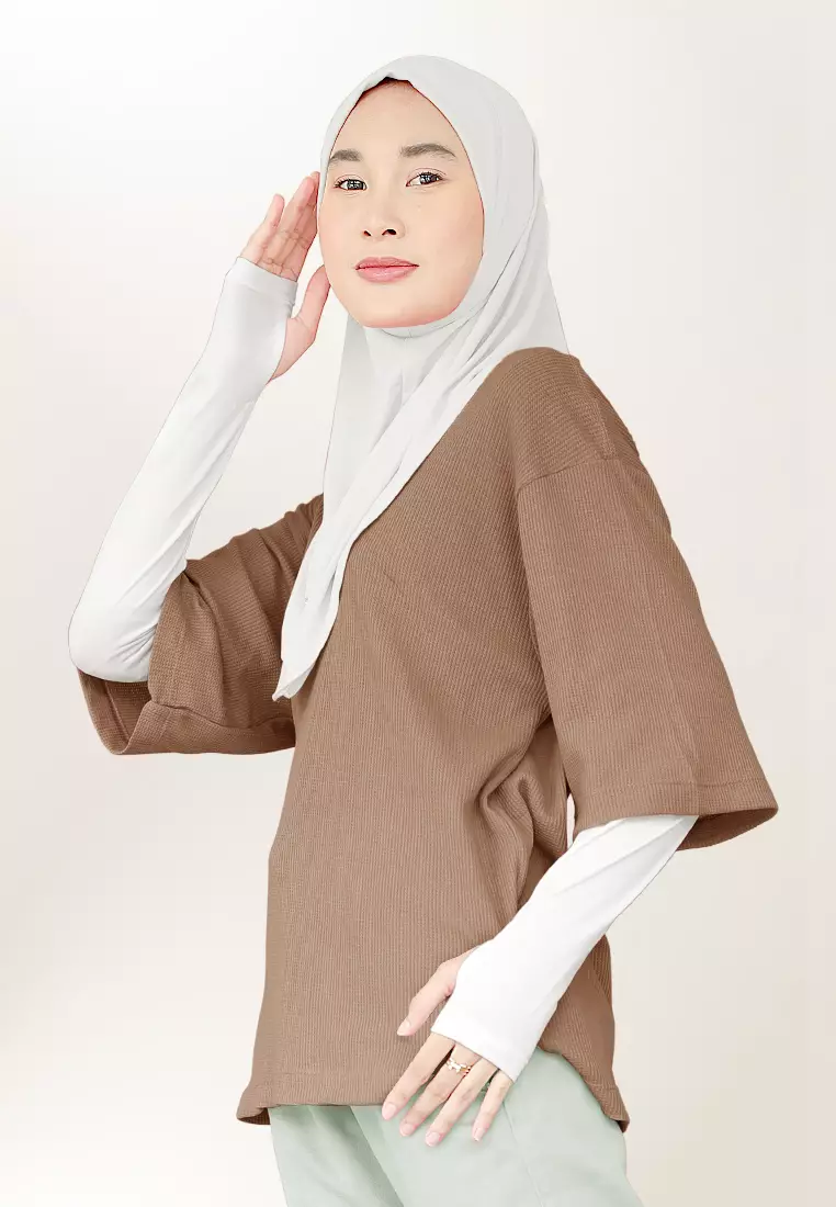 Zelena - Waffle Tshirt Basic | Kaos Waffle | Atasan Casual Sporty - Choco Nut