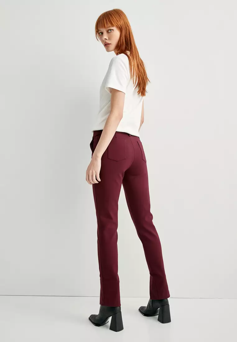 Front Slit Slim Fit Maroon Pants