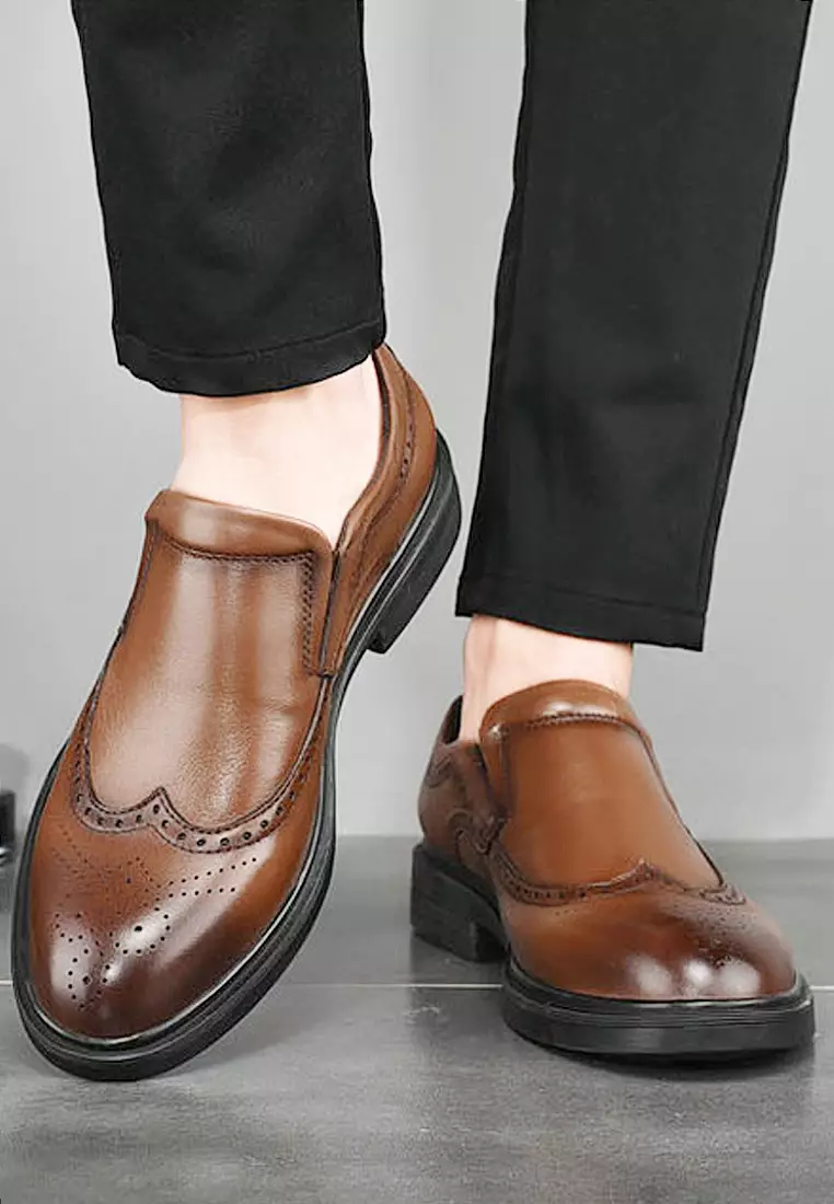 Mens brogue slip on shoes sale