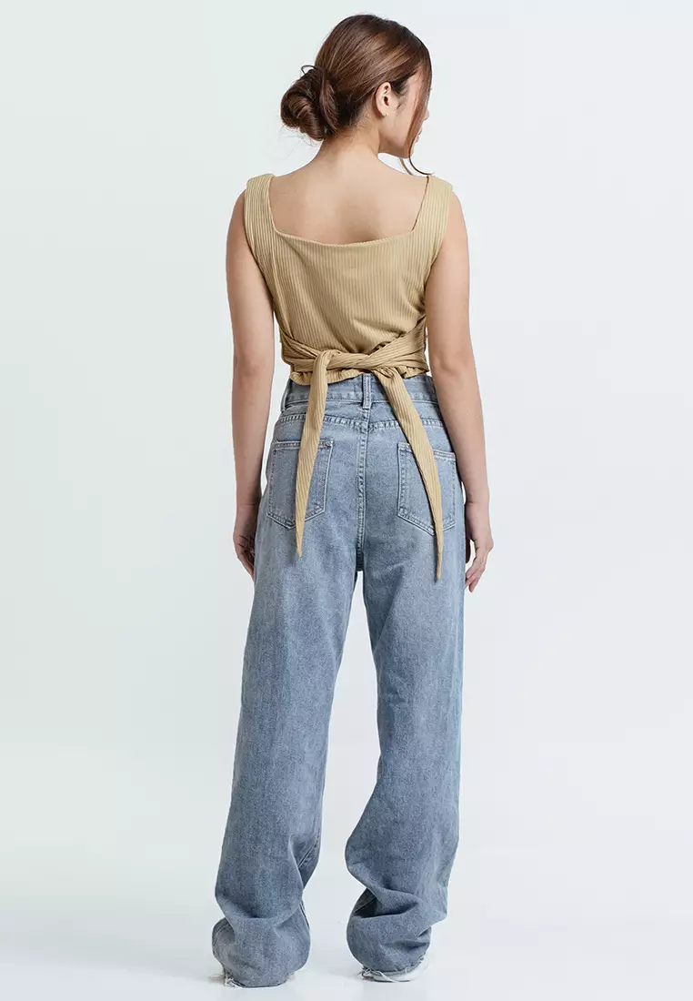 Overlap Knit Tank Top in Mustard