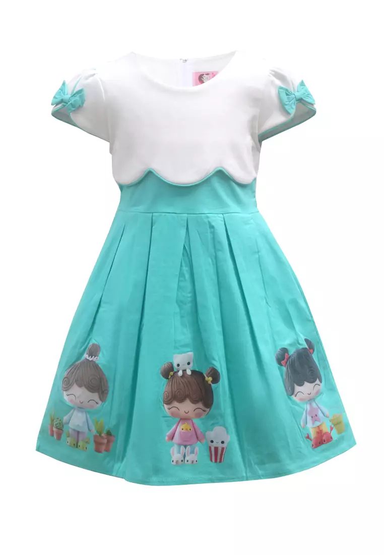 Two Mix Dress Anak Perempuan  - Gaun Anak Bahan Katun usia 1-12 tahun 4212 Tosca