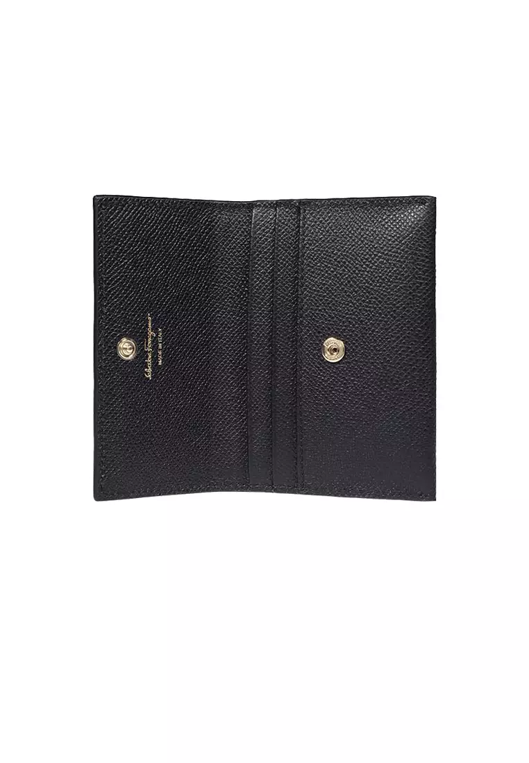 Ferragamo Vara Bow Calf Leather Small Card Holder Black 683522