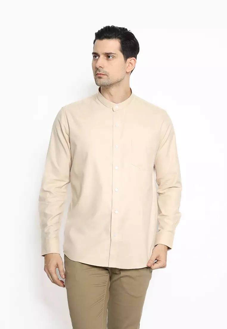 MAGINOT Kemeja Pria KOKO Basic Polos Lengan Panjang KHAKY